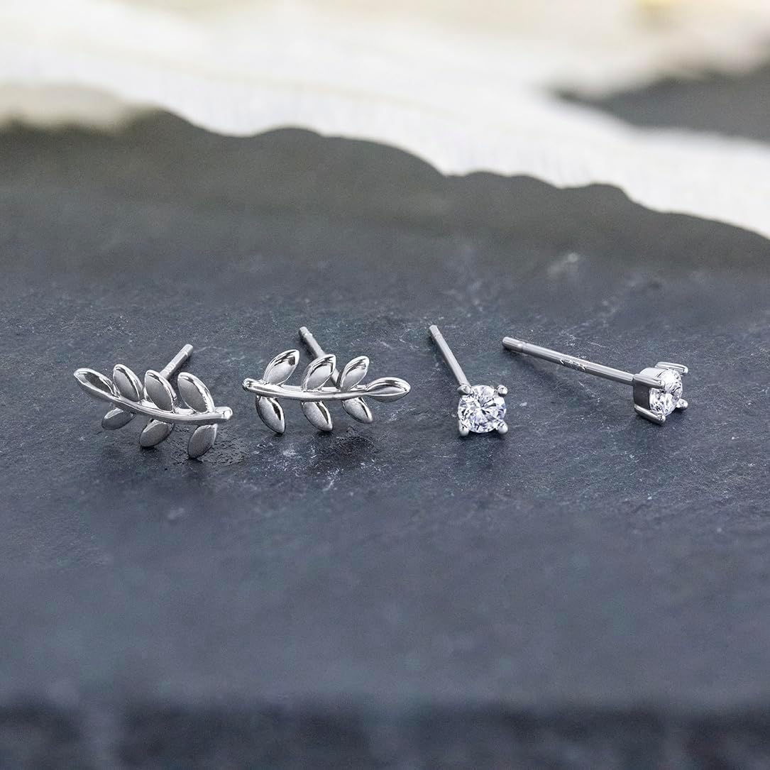 3 Pairs 14k CZ Gold Huggie Hoop Cartilage Earrings Set: Dainty CZ Stud Trendy Dangle Pearl Hoop Earrings Hypoallergenic Leaf Piercing Climber Huggie Earring for Women Gold Jewelry for Everyday - Image 4