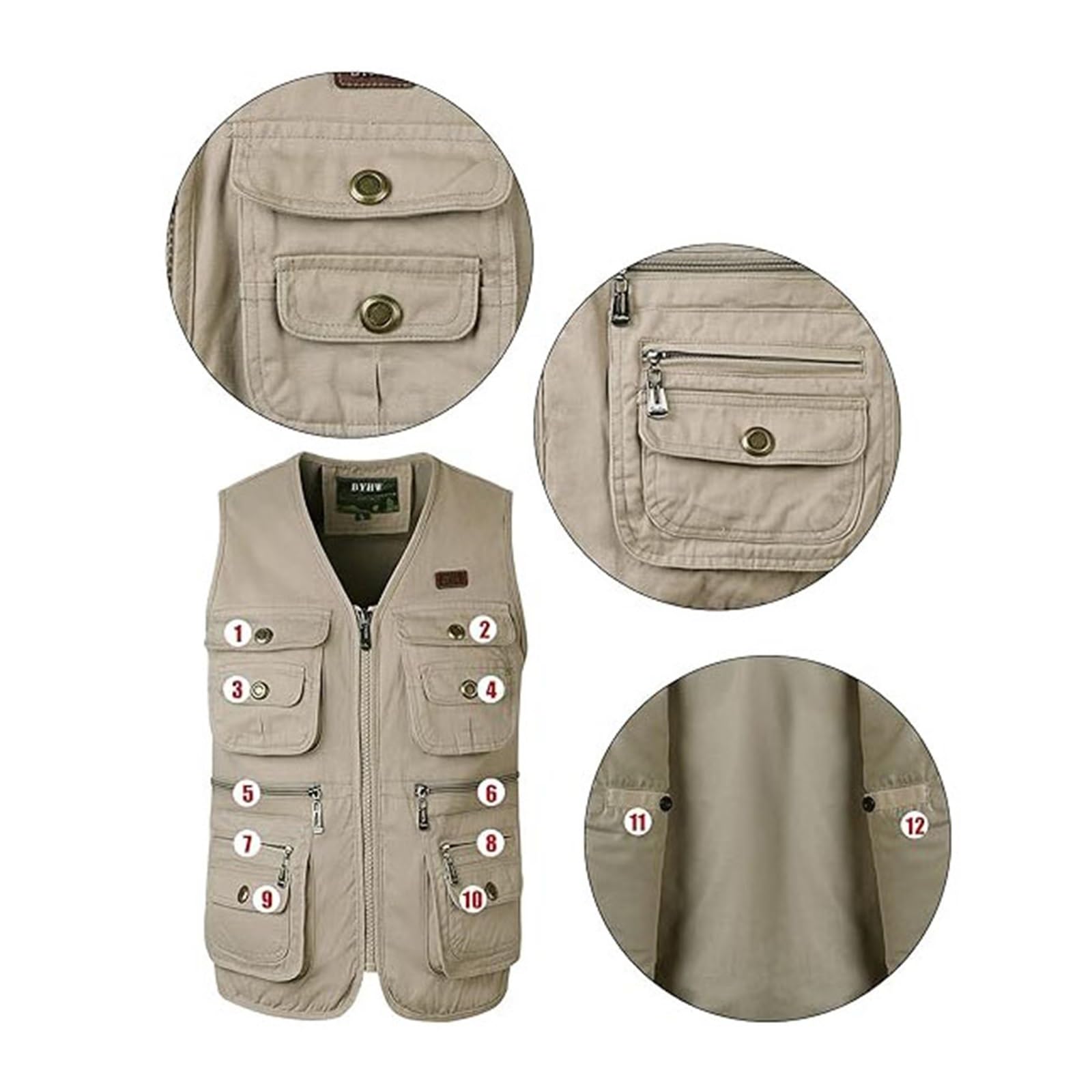 CLSQLXYJZC Gilet Pesca Da Uomo, Gilet Da Lavoro Estivo Con Scollo A V Multitasche Per Safari Viaggi E Fotografia Con Cerniera, Giacca Senza Maniche Antivento Impermeabile