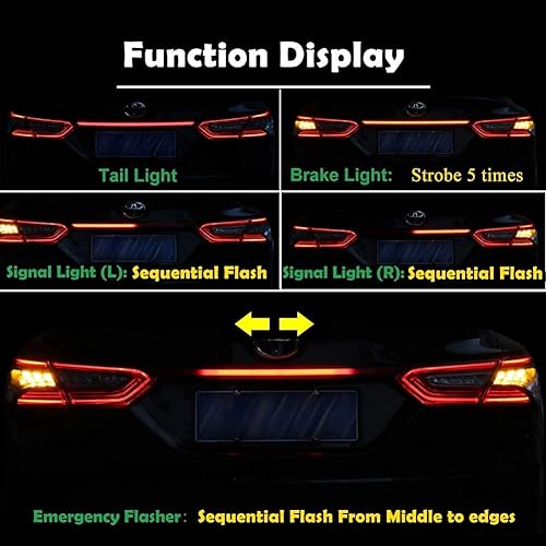 Miniatura 6 de Lente ahumada Lámpara de señal de giro secuencial dinámica LED DRL Luz de freno trasera trasera Barra de maletero compatible con Toyota Camry 2018