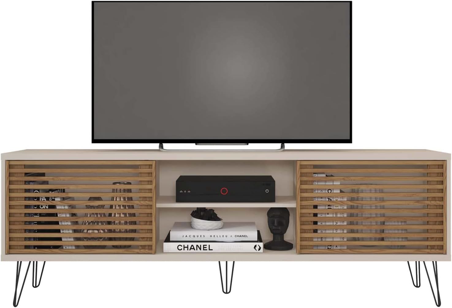 Better Home Products Mid-Century Modern TV Stand - Frizz - Up to 70" TV - Easy Assembly Natural Oak
