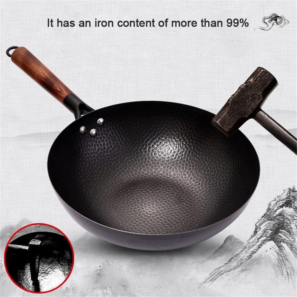 Pure Iron wok,Traditional Handmade Iron pan,Non-coated,Non-stick,For Gas and Induction Cooker，Iron wok non-stick wok uncoated wok 32cm household pan frying pan