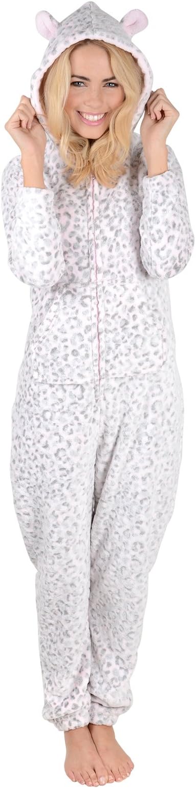 Ladies Fleece All In One Piece Pyjamas Jump Sleep Suit Onesie PJs Nightwear New