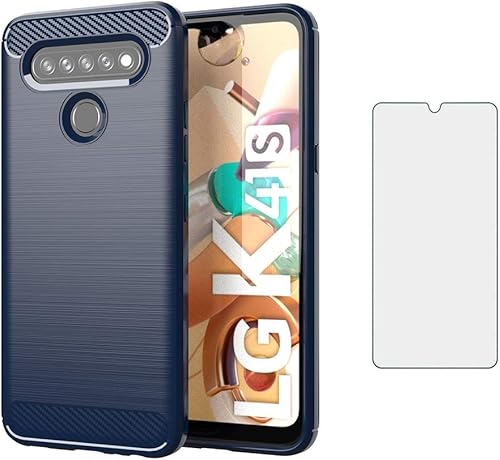 Funda de teléfono para LG K51S ThinQ con protector de pantalla de vidrio templado y accesorios de celda Slim Rugged Soft TPU cuerpo completo