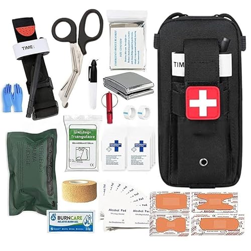 Iuseike 医療キット 救急セット 外傷キット 止血帯付き 多機能 ミニ ウエストバッグ 軽量で持ち運びに便利 防災セット 応急処置キット Med Kit 防災グッズ アウトドア キャンプ用品 サバイバルツール セット ハイキング、登山、救急隊員、緊急
