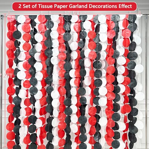 Image of 192Ft Red Black White Party Decorations Big Circle Dots Backdrop Streamer Garland for Graduation Birthday Bachelorette Engagement Baby Shower Wedding Las Vegas Casino Poker Pirate Party Supplies