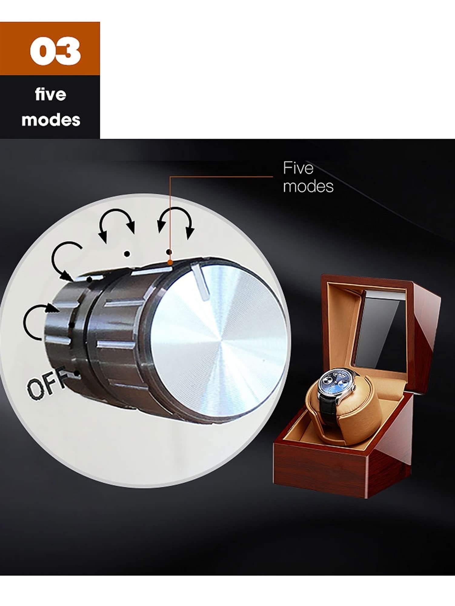 Caja expositora para Relojes, Estuche enrollador Individual para Relojes automáticos, con Motor súper silencioso, 4 Modos de rotación, Almohadillas Flexibles para Relojes，Brown Leather