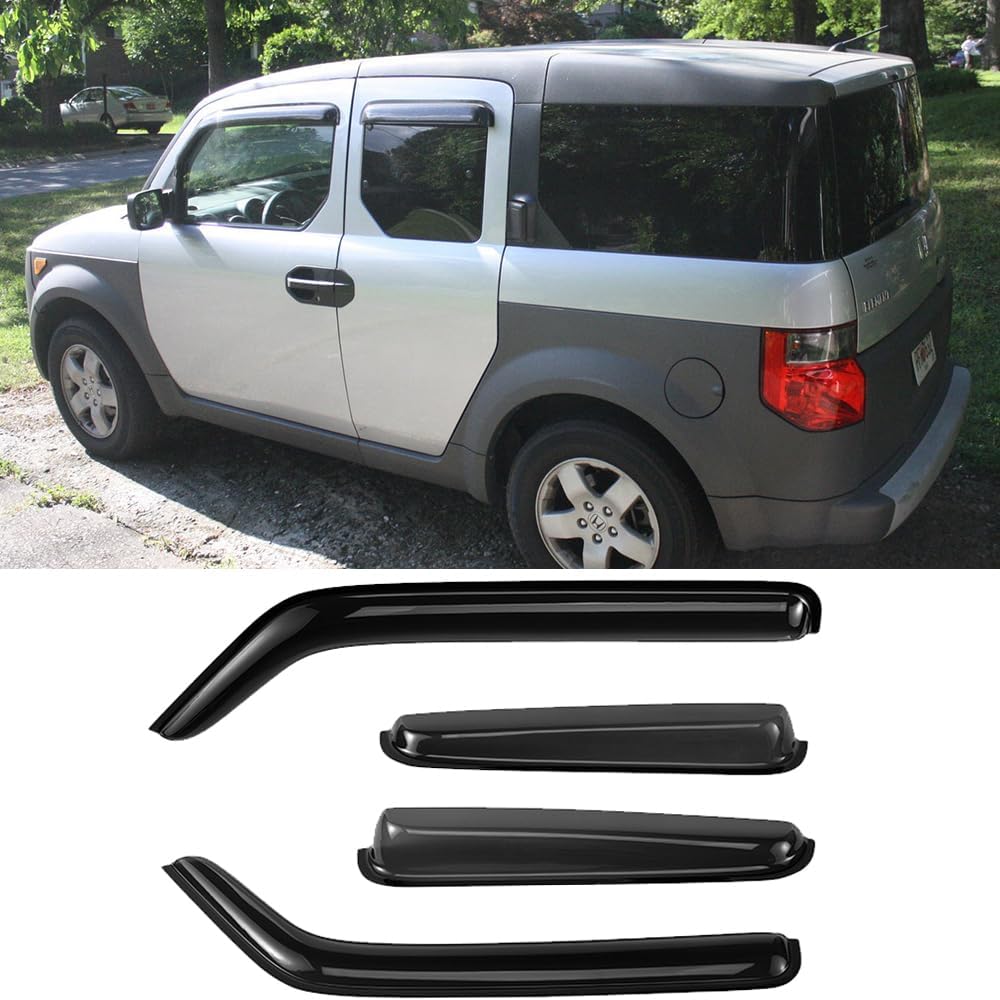Side Window Visor Wind Vent Deflector for 2003-2011 Honda Element,4pcs Outside Mount Dark Smoke Tape-On Nice Looking Shade Sun Rain Guards Set 94725N