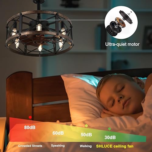 Miniatura 5 de Ventilador de techo enjaulado de granja de 19 pulgadas con luz, 6 velocidades, 6 luces, ventiladores de techo sin aspas con luces, ventiladores de