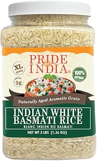 Pride Of India - Extra Long Indian Basmati Rice, Naturally Aged Aromatic Grain, 3 lbs Jar