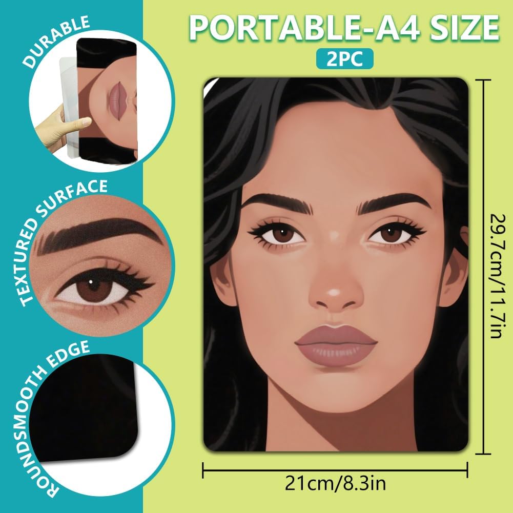 DELORIGIN 2pcs Face Painting Practice Board A4 Size Reusable Makeup Painting Practice Boards Template Stage Makeup Exercise Tool Facial Painting Supplies for Makeup Beginner(Curly Hair Woman) image 3