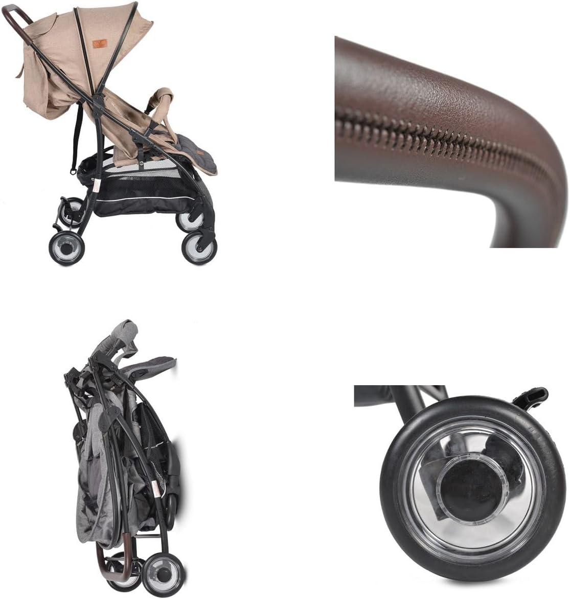 अनेक views of the Cangaroo London Buggy, including upright, reclined, and folded positions.