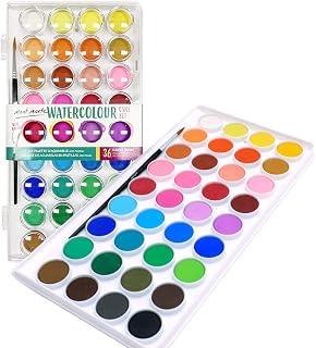 Mont Marte Watercolour Paint Set, 36 Vibrant Colours with 1 Paint Brush, Ideal for Watercolour Painting
