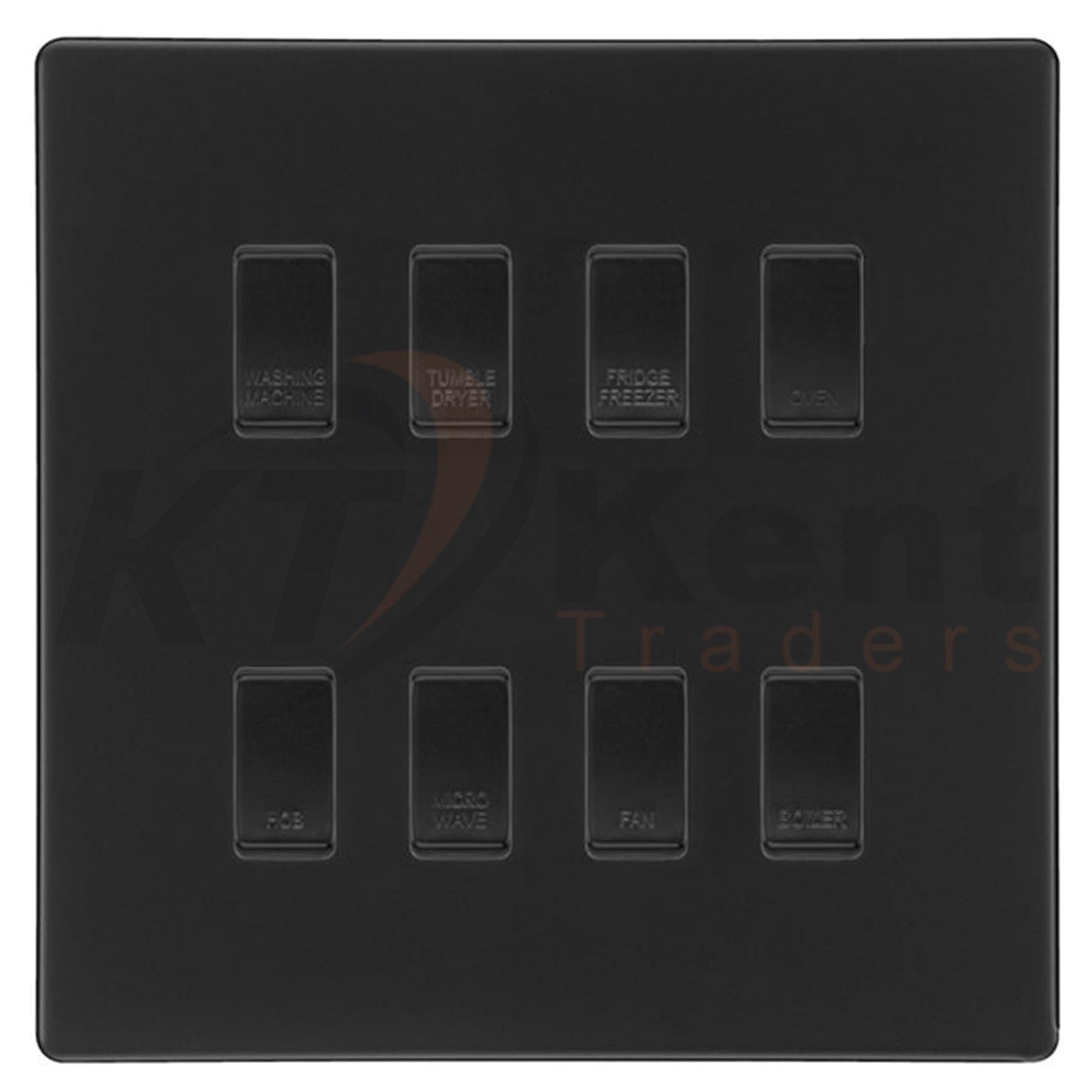 BG Screwless Matt Black 8 Gang Custom Appliance Grid Switch Panel Kitchen