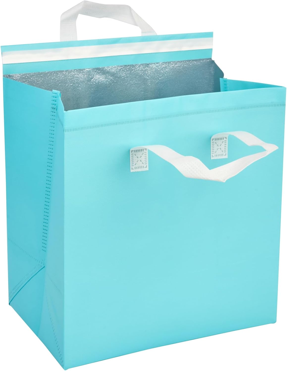 Restaurantware Insulated Delivery Bags 100 Count 11.811 x 7.874 x 12.598 Inches Nonwoven Take Out Bags For Food With Sturdy Handles, Teal Insulated Grocery Bags Tamper-Evident Foldable