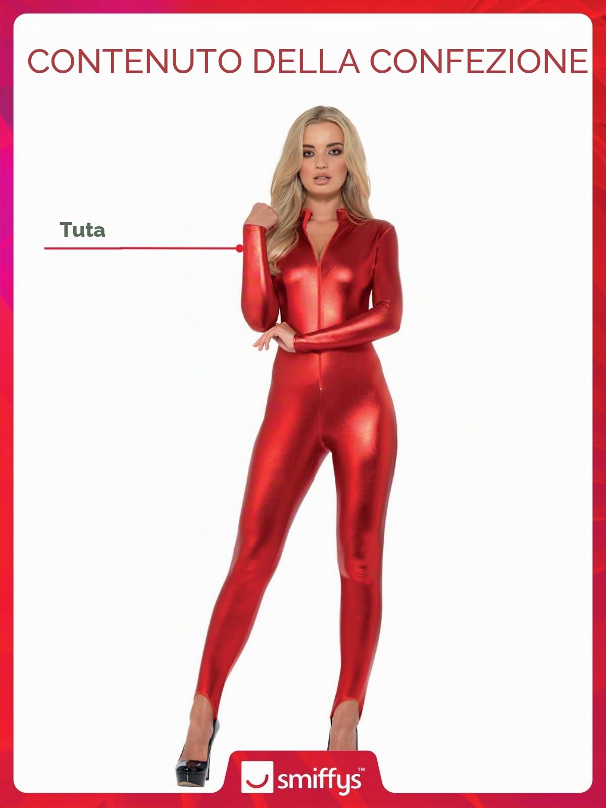 SMIFFYS Costume Donna Colpo di Frusta, Rosso, con Tuta Gatto Zip Halloween