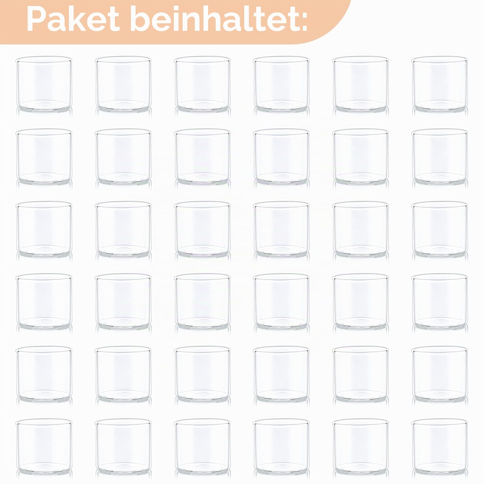 NUPTIO Teelichthalter Glas Klein Teelichtgläser: 36 Set Weihnachtendeko | 4,6cm Durchmesser Mini Teelicht Gläser Transparent Klar Glas Windlichter für Teelichter Tischdeko für Innen Hochzeit