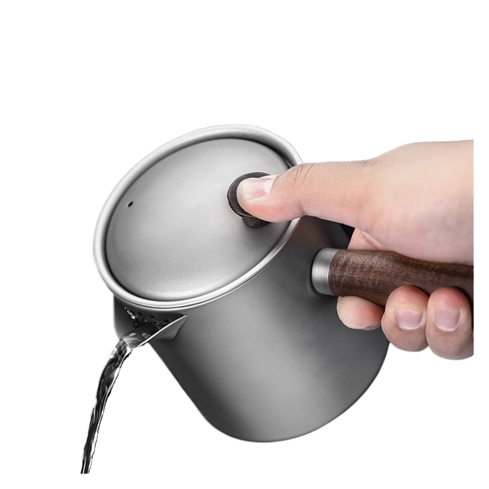 Generico Compatibile con bollitori Teiera Manico in Legno Caffettiera Leggera da Campeggio Portatile all'aperto Filtro a Maglia fine