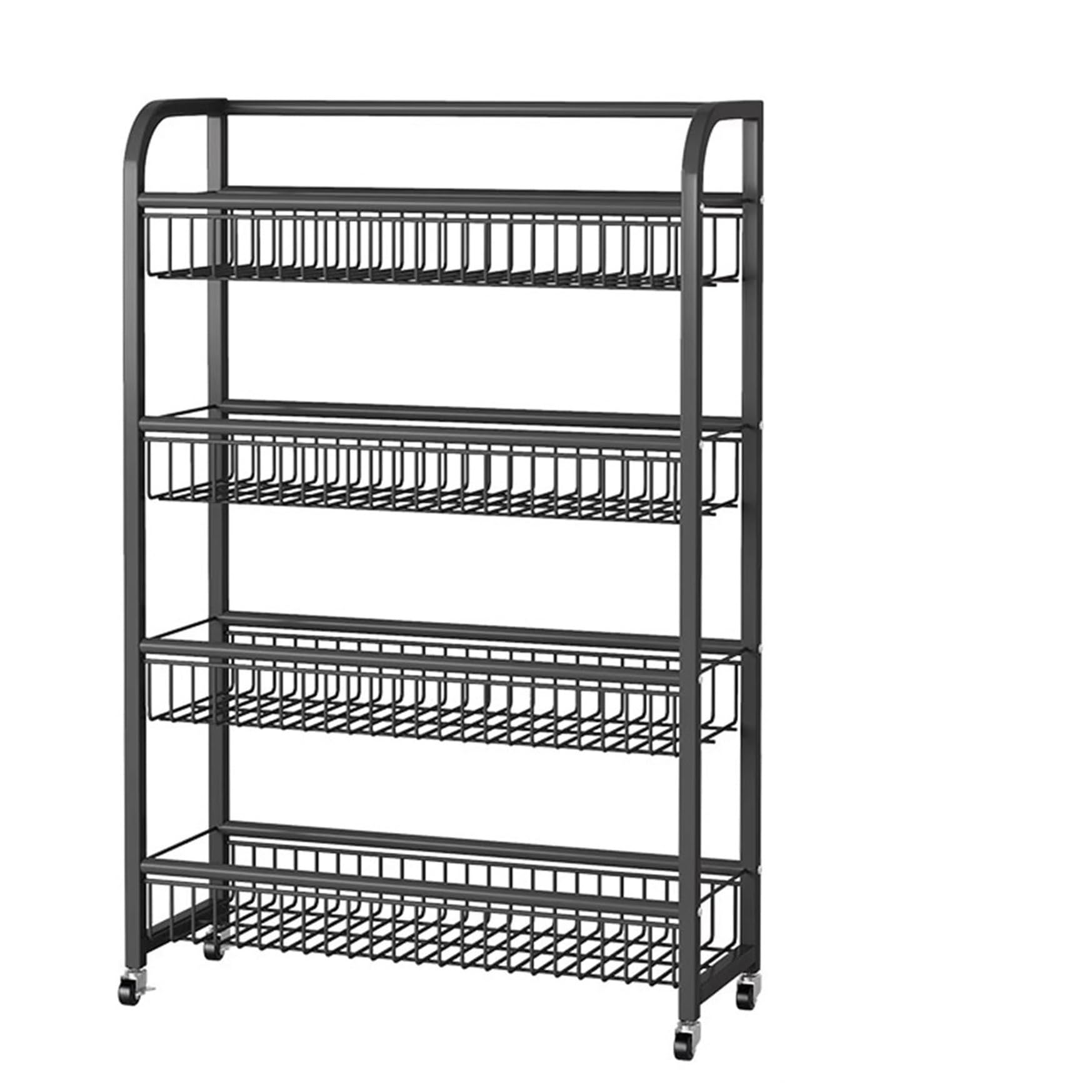 4-Tier Floor Display Rack, Potato Chip Stand, Snack Organizer Racks, Heavy Duty Metal Supermarket Storage Organizer for Fruit Vegetable Crackers, Snack Baskets for School Office Theatre(Blac