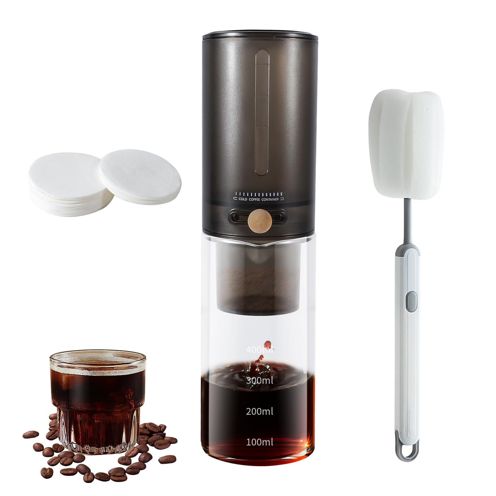 Machine à café Cold Brew 600 ml 4 tasses - Café froid - Taux de goutte réglable - Noir