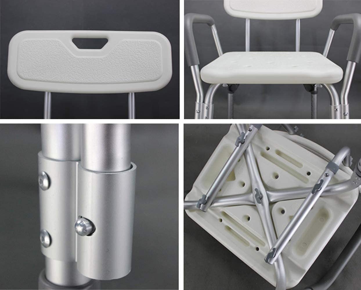 Silla de Ducha Altura Regulable con Respaldo y Apoyabrazos ortopédica, Ayuda para baño para Ancianos y discapacitados, Antideslizante, ergonómica, Ligera
