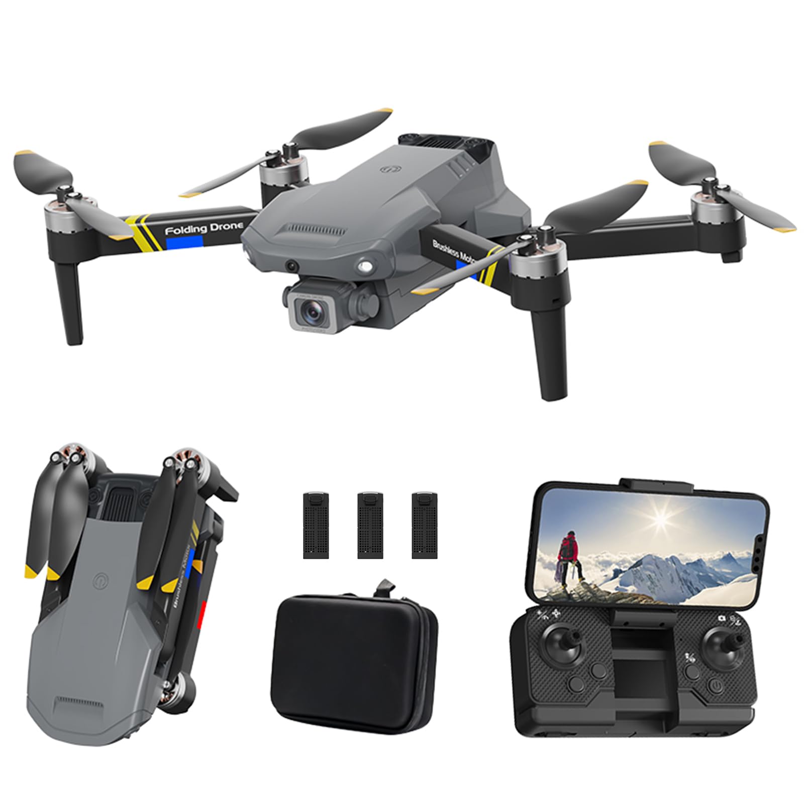 Drone Quadcopter Plegable S175 con Cámara Dual 4K, Seguimiento Inteligente, Motor Sin Escobillas, Mapeo 5G, Vuelo de Trayectoria, Retorno con Una Tecla, Estuche de Transporte (cámara 4k 3 baterías)
