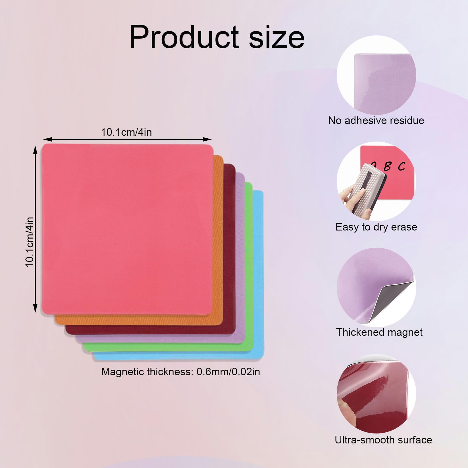 30pcs Magnetic Sticky Notes, 4x4in Magnetic Dry Erase Labels Reusable Dry Erase Sticky Notes Office Classroom Supplies for Fridge Locker Door Cabinet Whiteboard (6 Colors) - Image 2