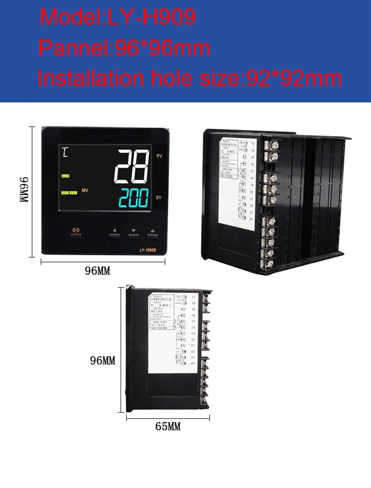 Duży cyfrowy regulator temperatury HD-LCD, regulator ogrzewania i chłodzenia, uniwersalny termostat wyjściowy multi-termoelementowy (96 96 wyjście przekaźnikowe)