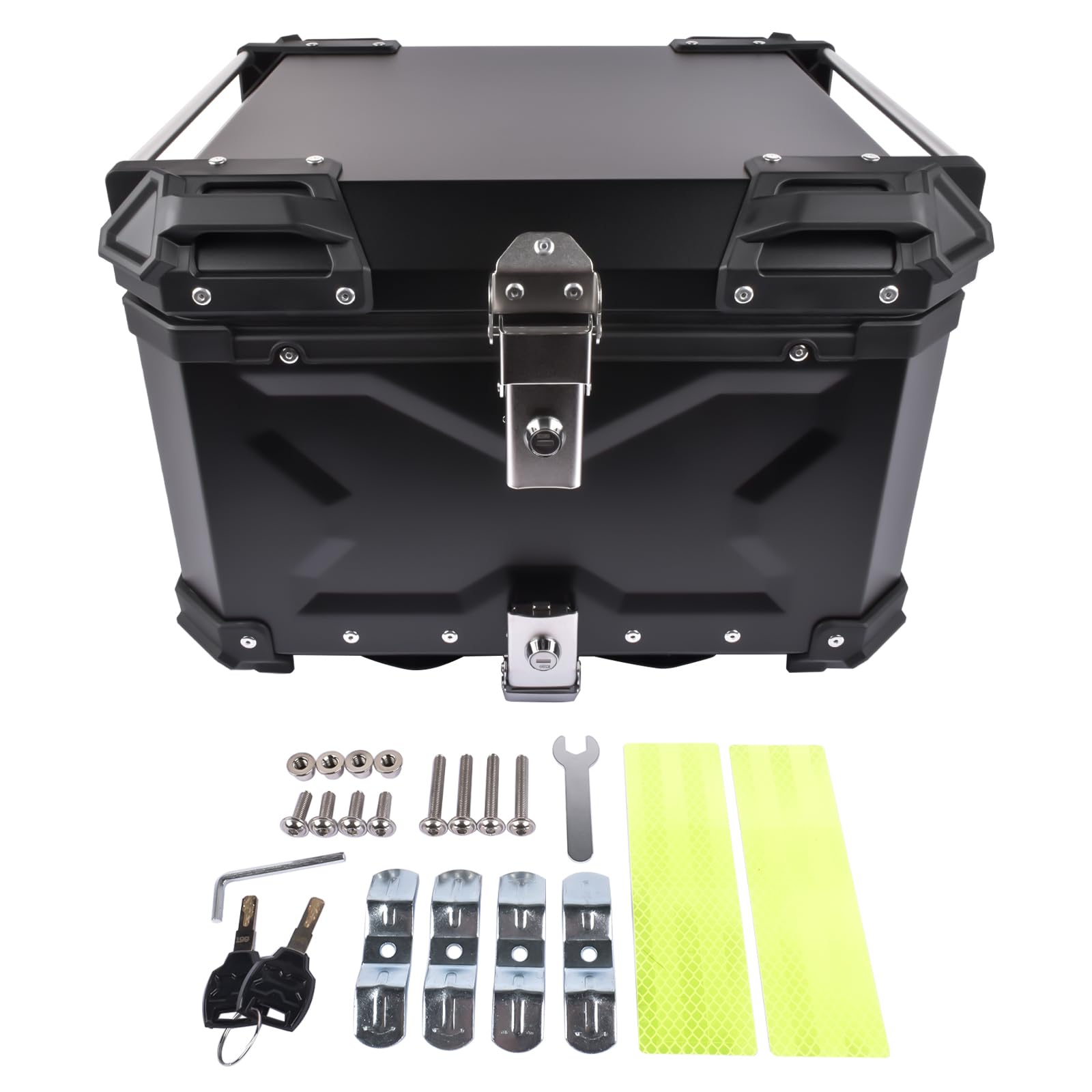 Bisenya 55L Baúl de Aluminio Impermeable para Moto, Maleta para Almacenamiento de Casco, Caja con Cerradura de Seguridad, Caja Superior de Motocicleta (Negro)