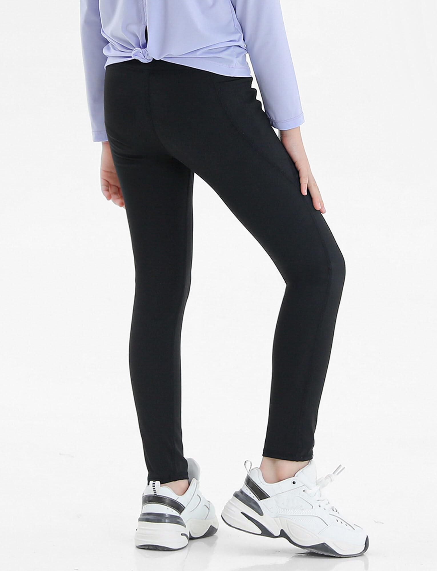 SEAUR Dziewczęce legginsy sportowe, długie spodnie do jogi z 2 kieszeniami, jednokolorowe, obcisłe spodnie do biegania, spodnie sportowe, spodnie treningowe, 120-160 cm