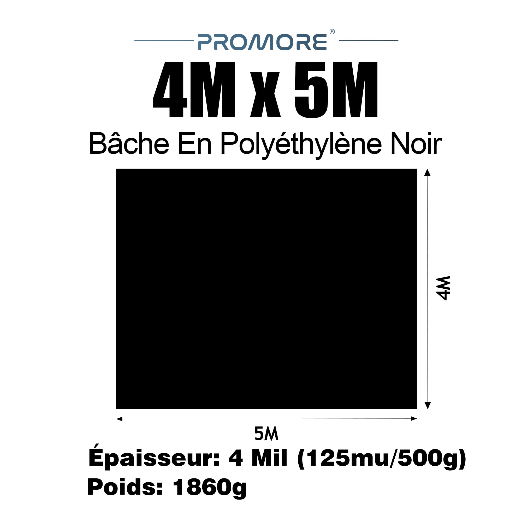 Bâche en Plastique polyéthylène Noir très épaisse de 4Mx5M (125Mu /500G) revêtement d'étang, bâche de Construction Robuste en Plastique imperméable Couverture de Sol Jardin Peinture