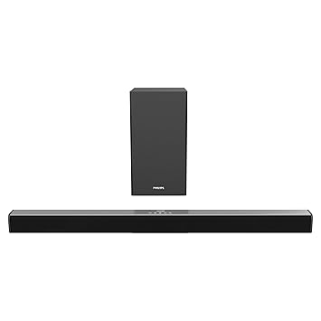 PHILIPS Audio TAB4228/94 2.1Ch 160W Bluetooth Soundbar with Rich Bass, 3 EQ Modes, Multi-Connectivity Option with Supporting USB, HDMI(ARC), Optical, Coaxial & Aux-in for Easy Connection (Black)