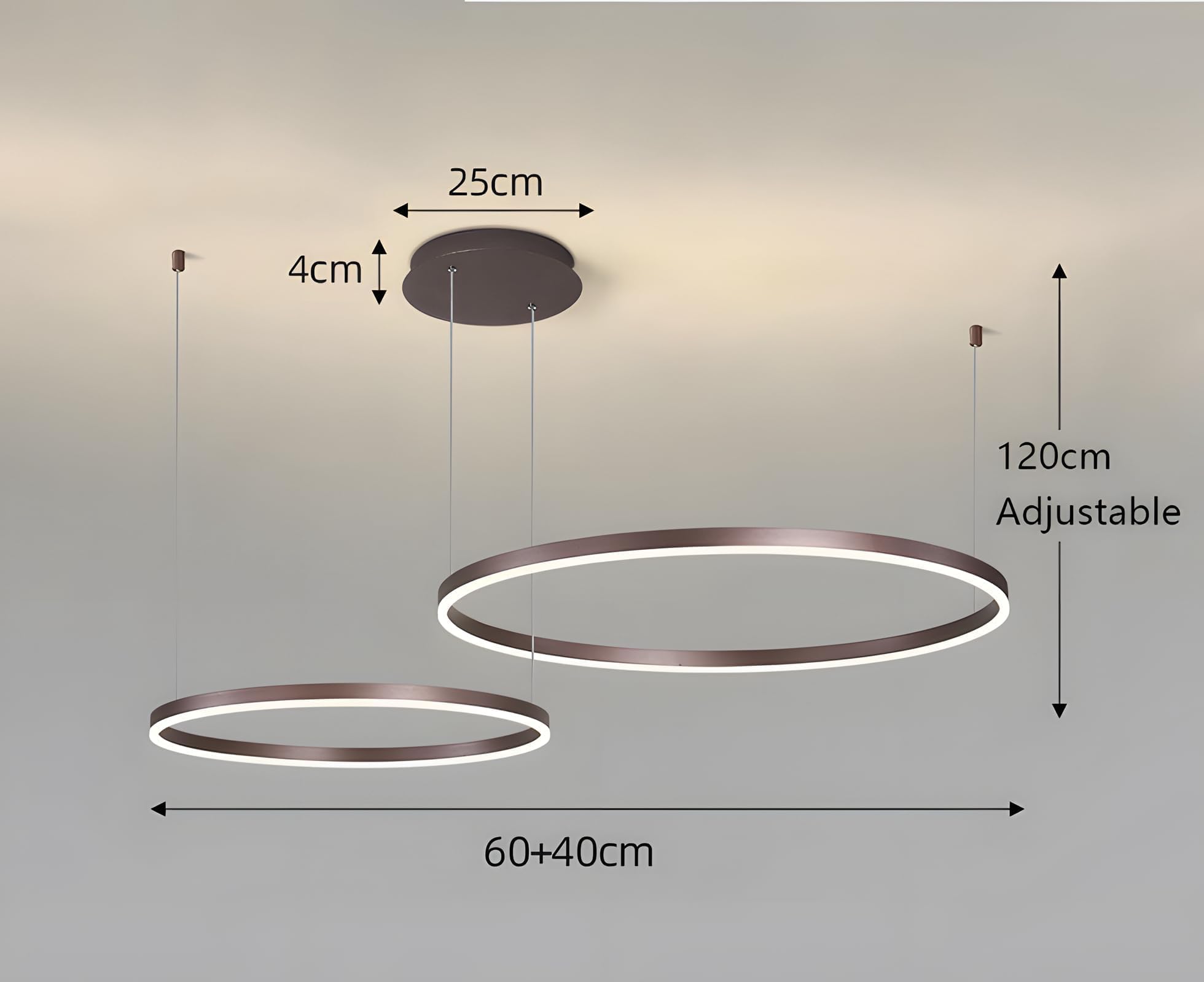 LED Żyrandol Metalowy | 2 Koła 40+60cm | 40W Lampa Wisząca Sufitowa Pierścieniami, Pilot Możliwością ściemniania 3000-6000K Lampa Wisząca Akrylowym Kloszem Sypialnia Przedpokój Czarny