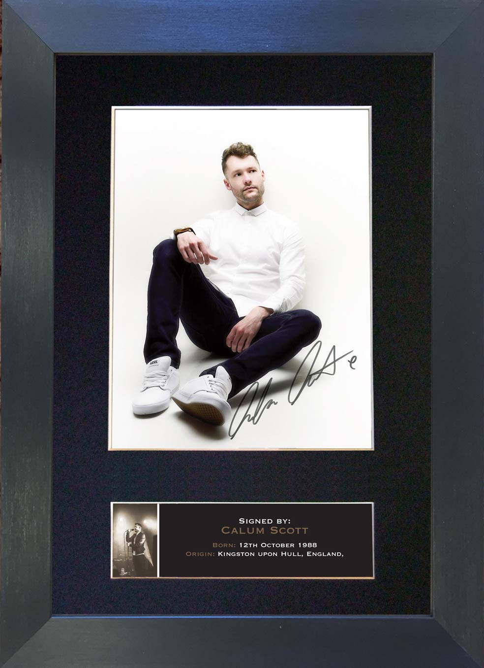The Autograph Collector Black,Gold Calum Scott Signed Autograph Mounted Photo Reproduction Print A4 Rare Perfect Birthday (297 X 210Mm) #697 (Black Frame)