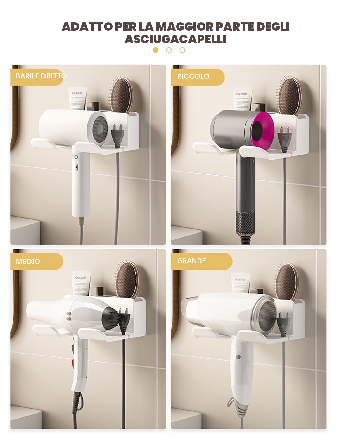 Porta Phone Bagno da Muro Adesivo, Porta Asciugacapelli, Supporto per Asciugacapelli per Bagno 2 Scomparti e Portacavi (16*6.5*12.6CM)