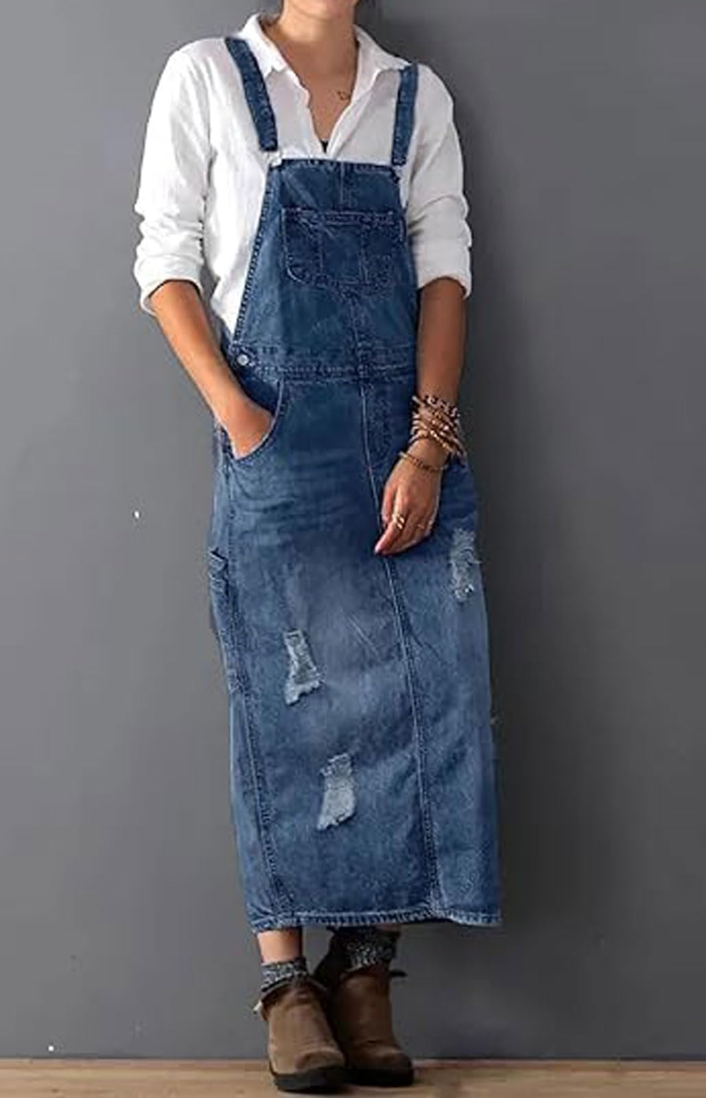 loveimgs Damen Women Distressed Denim Overall Dress Casual (1er Pack)