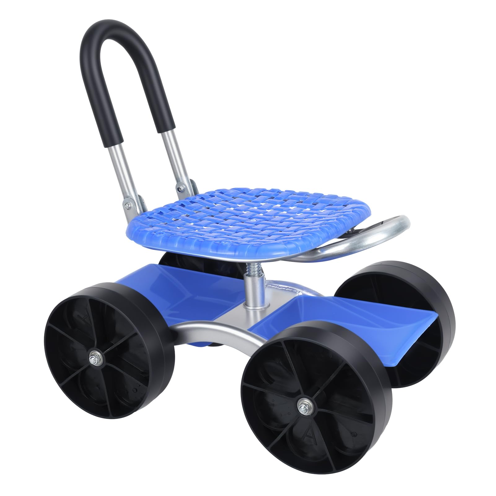 Gartenhocker mit Rollen, 360° Drehbarer Gartensitz Höhenverstellbar, Rollsitz aus Verzinktem Stahl mit Stauraum bis 150kg, Mobiler Gartenhocker für Gartenarbeit (Blau 2)