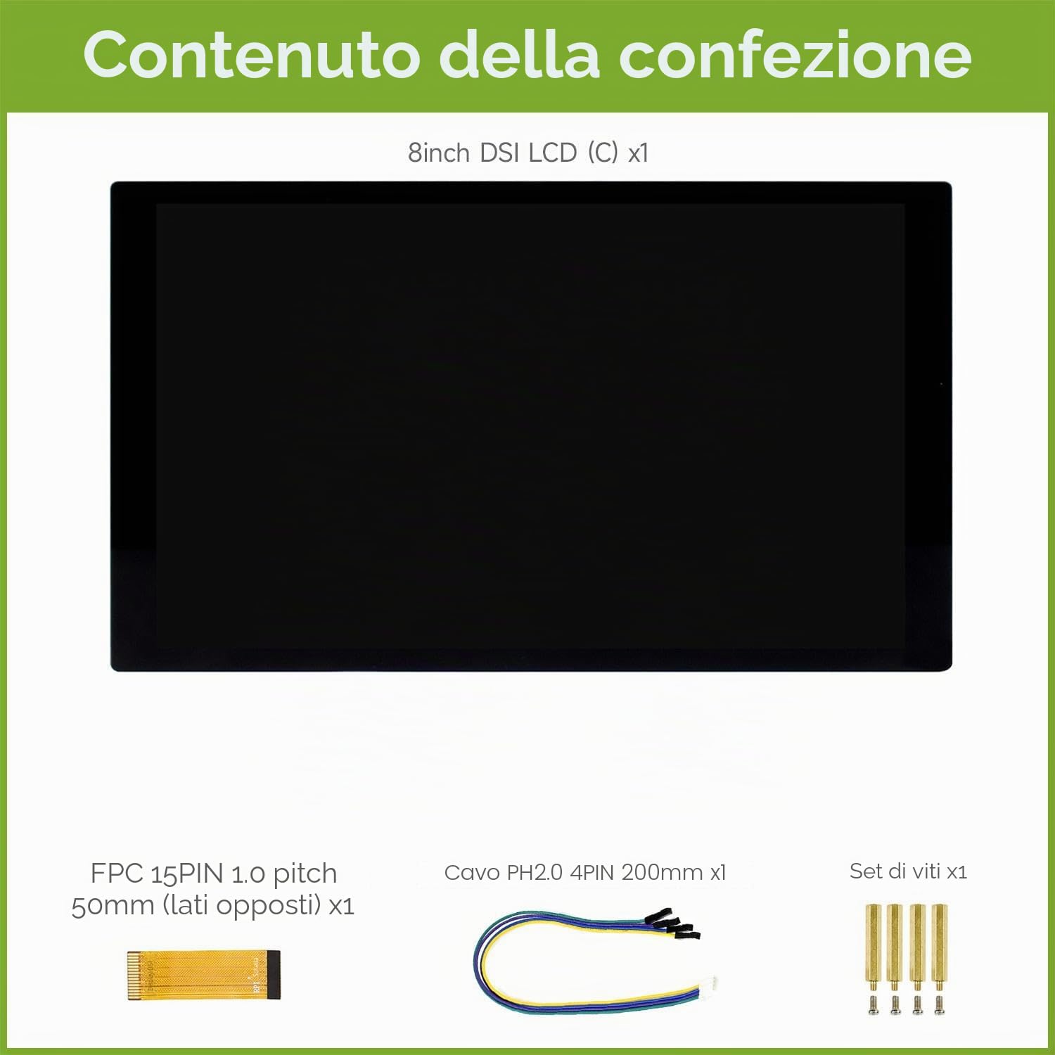 Waveshare Display LCD touch capacitivo da 8 pollici per Raspberry Pi,1280 × 800, pannello di visualizzazione IPS, interfaccia DSI, tocco a 10 punti, a colori, con ampio angolo di visione di 178 °