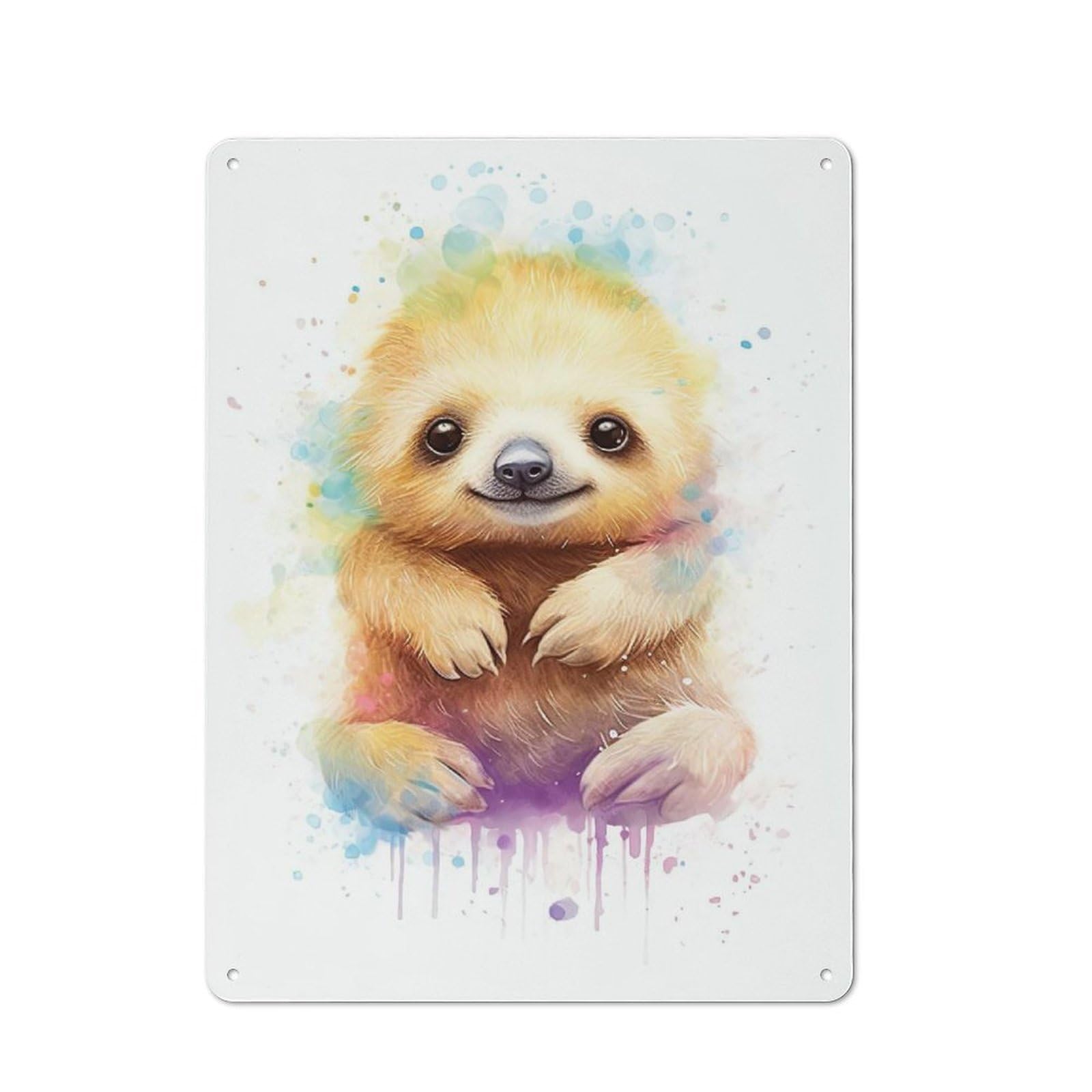 Cute Watercolor Baby Sloth Rustic Metal Sign 40x30cm, Country Vintage Country Wall Plaque for Cottage, Kitchen, Hallway Or Breakfast Nook