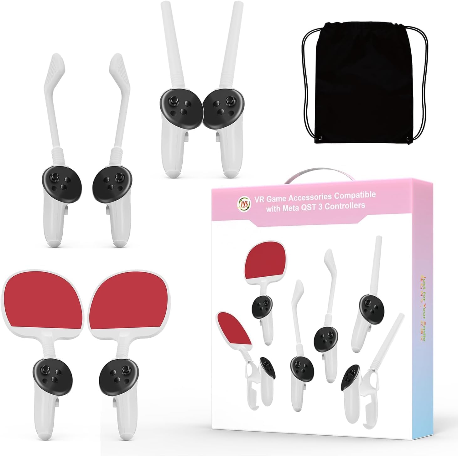 CENXI VR Sports Game Accessories Set for Meta Oculus Quest 3,Golf Club,Table Tennis Paddle,Sword Grip Compatible with Meta Quest 3 Controller Accessories for Beat Saber/Golf Quest 3 VR Games