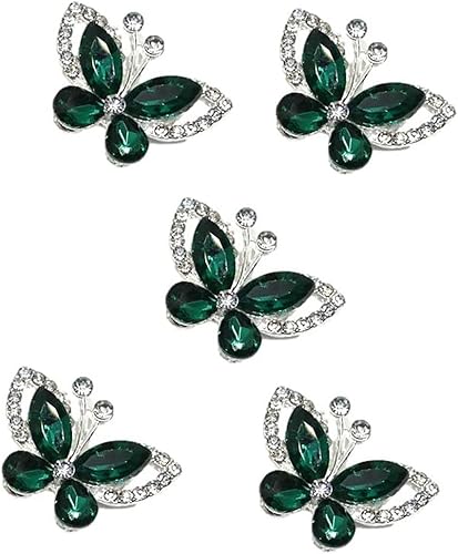 5 piezas de diamantes de imitación brillantes con parte trasera plana de mariposa de cristal (verde esmeralda)