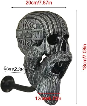 Motorcycle Skull Helmet Holder, 2PCS Skull Helmet Rack Wall Mount, Multi-Uses Resin Crafts Helmet Stand, Helmet Hanger Gift for Biker Motorcycle Enthusiast