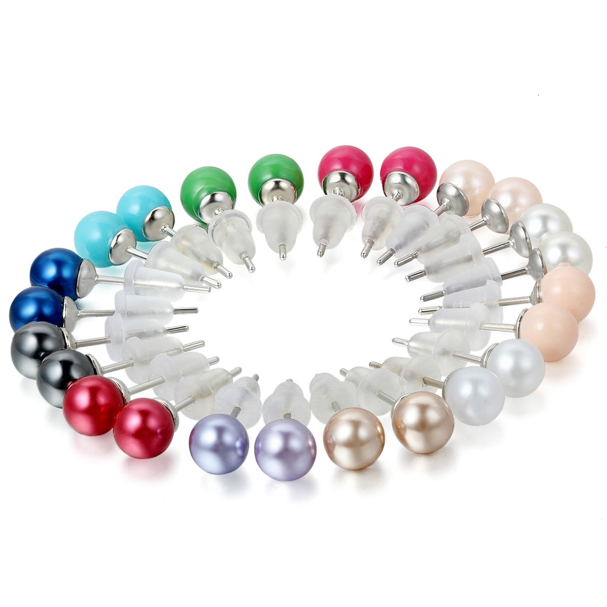 JewelryWe Pendientes de tuerca mezcla de colores acero inoxidable de mujer bola de perla coloridos pendientes 12 pares hipoalergénicos