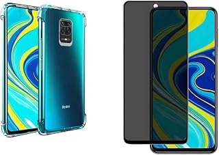 Capa Capinha Case Anti Shock Transparente + Película De Vidro 3D Privacidade Anti Spy Tela Toda Para Xiaomi (Redmi Note 9S / Note 9 Pro)