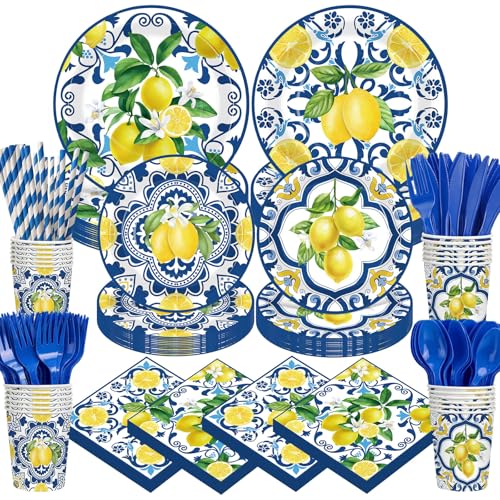 Widecook 450 Pcs Capri Lemon Party Tableware Set Decorations Mediterranean