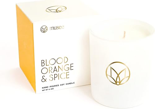 Musee Vela de cera de soja de naranja sanguina y especias orgánica, natural, no tóxica, vela de aceite esencial Tiempo de combustión de 60 horas