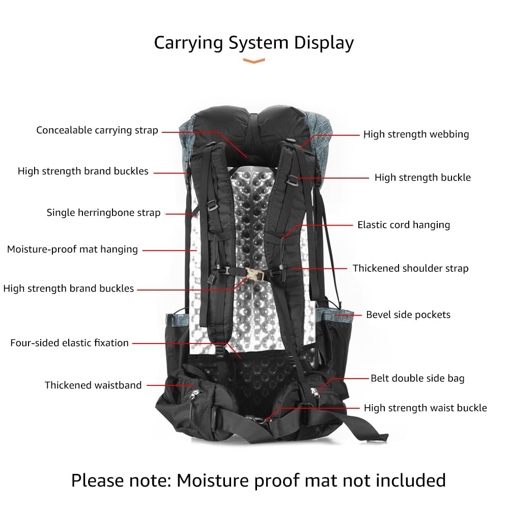 MOXIHIKE 3FULGEAR QiDian Hiking Backpack for Men Women 56L(40+16) Lightweight Outdoor Camping Bag Trekking Daypack (Grey)