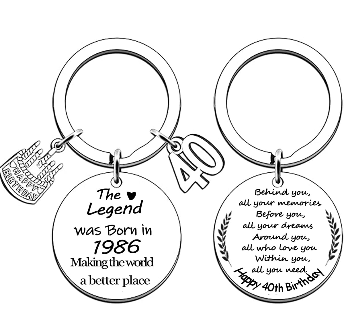 Posoto Unisex Silver 1Pcs 40Th Birthday Gifts For Women Men Born In 1985 Gifts Funny Inspirational 40Th Keyring Keepsake
