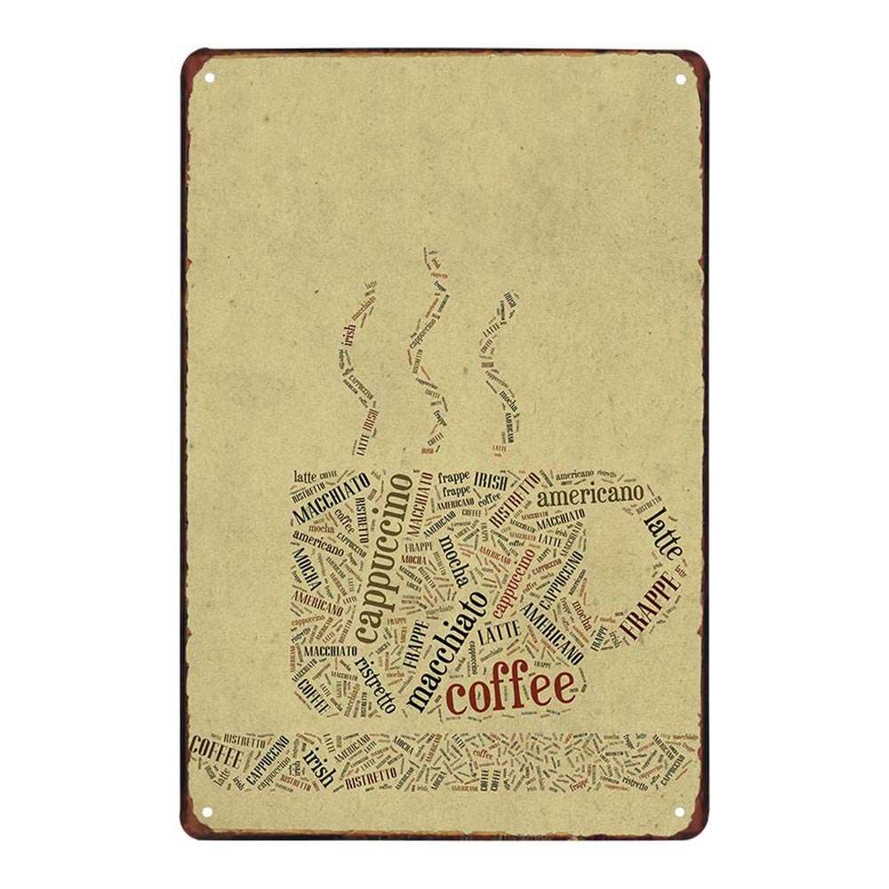 Juego de 4 placas de metal retro vintage con diseño de café