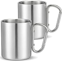 Tebery 2 Pack Stainless Steel Coffee Mugs with Handles 10OZ Double Walled Travel Water Tea Coffee Cups for Backpacking, Camping & Hiking