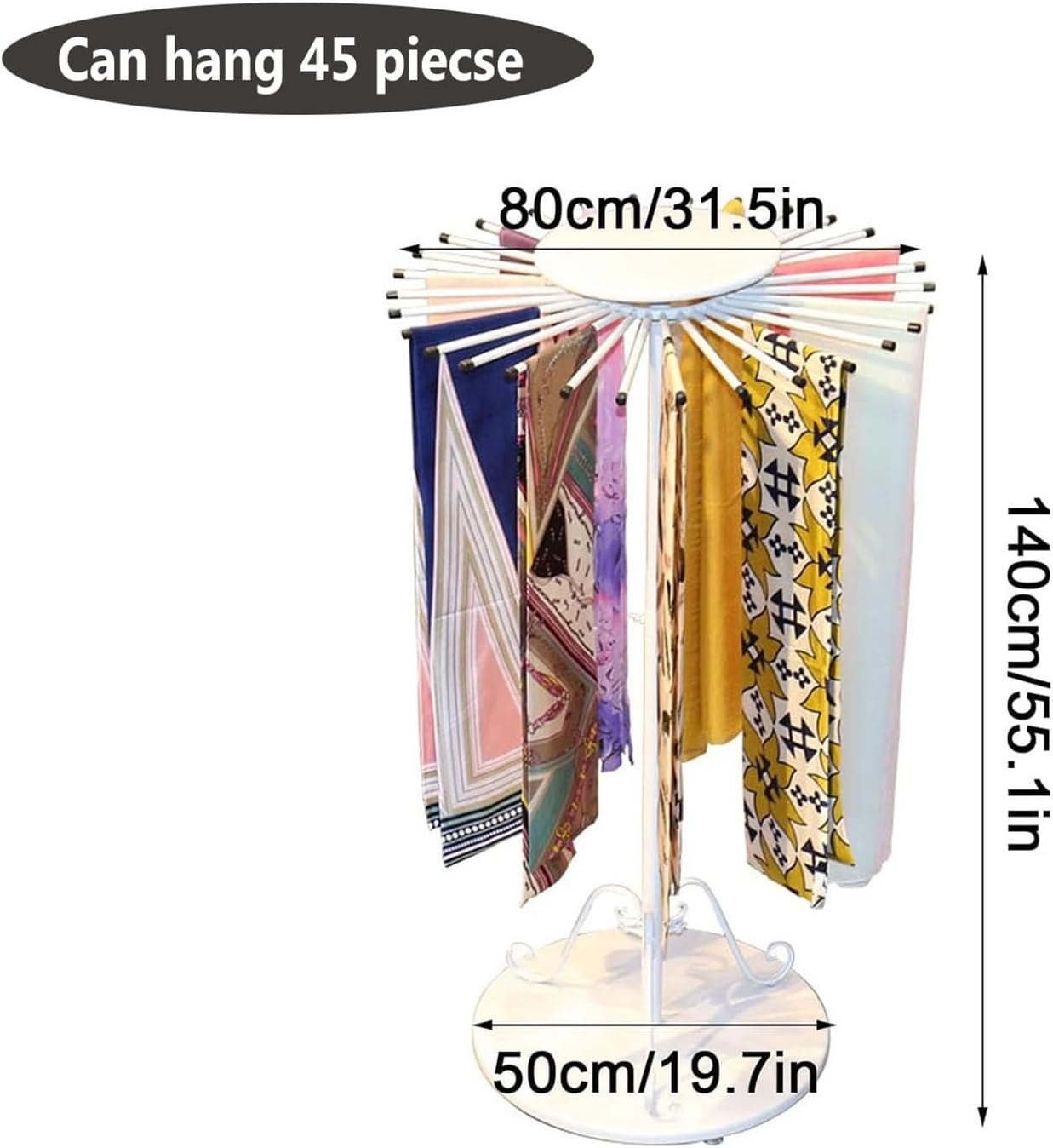 Floor Scarf Display Stand, Pivoting Round Scarf Display Stand, Height Adjustable Scarf Holder Organizer, Scarf Hanging Rack (Color : White)